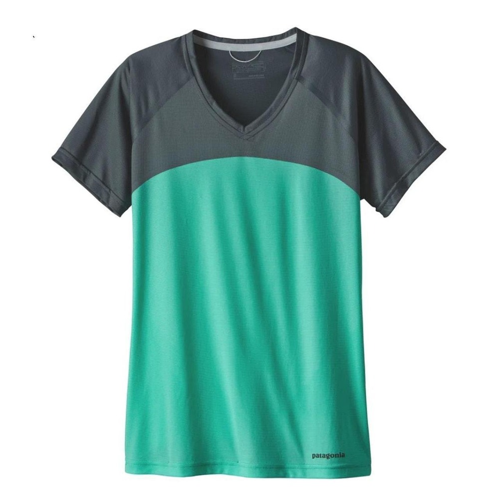 Patagonia‎ T-Shirt Womens XXS Capilene Daily V-Neck Colorblock Active STY23375